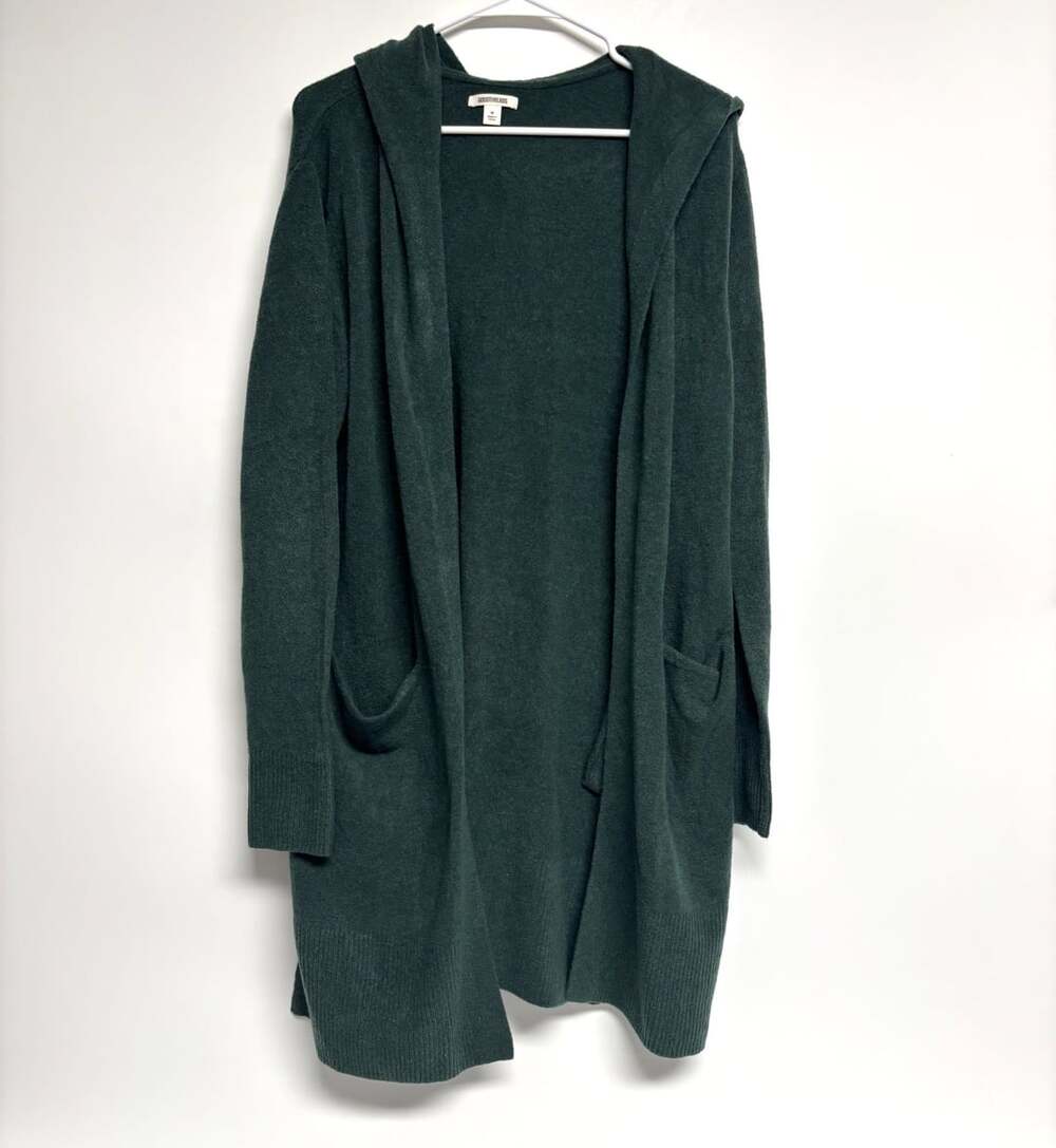 Goodthreads Open Front Hooded Cardigan Size M Green Knit Sweater Pockets
